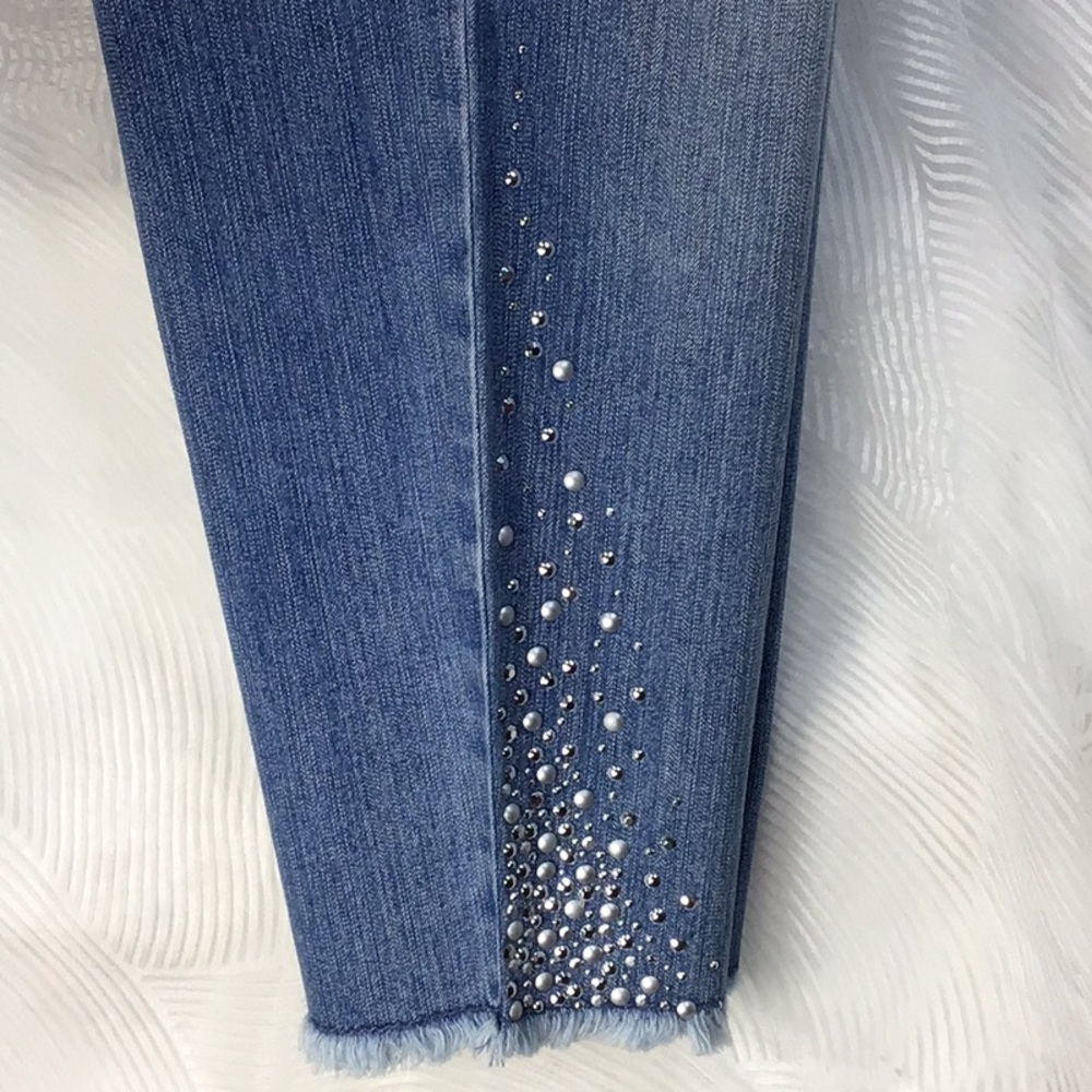 🪞Gloria Vanderbilt Silver Embellished High Rise Frayed Edge Jeans Sz.14 Petite - Picture 3 of 10